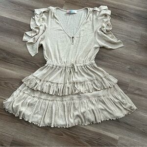 Free People Beach Women’s Harper Mini Ruffle Linen Blend Dress Small Preppy